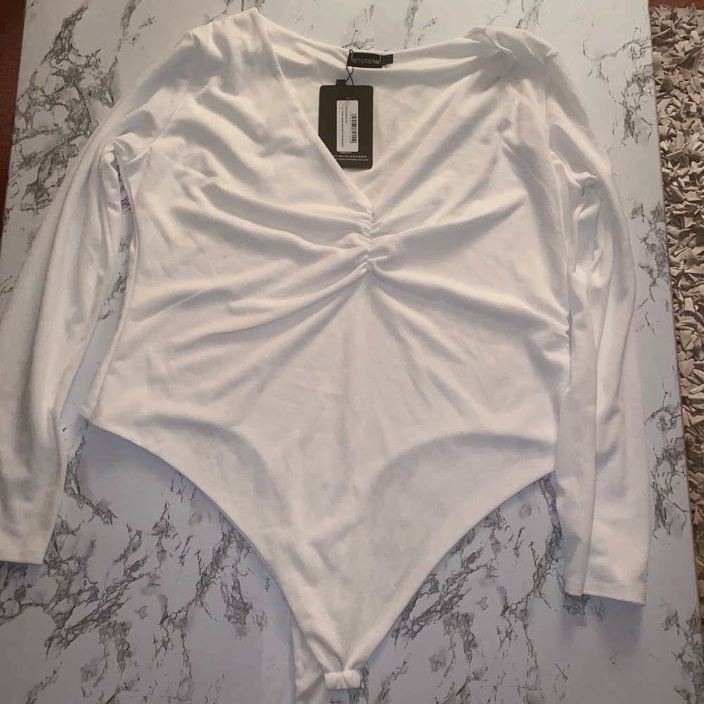 White ruched bodysuit